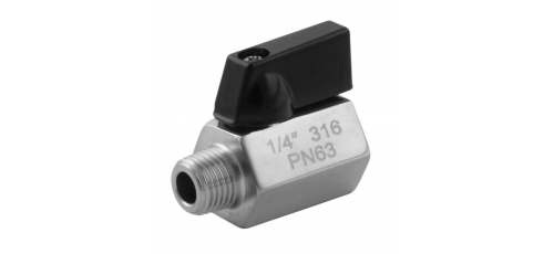 Mini kogelkraan RVS bi. x bu. 1/2"