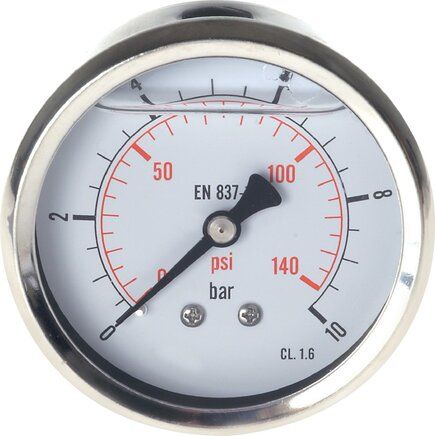 Manometer glycerine gevuld horizontaal -1 bar | CrNi/Ms | 63mm