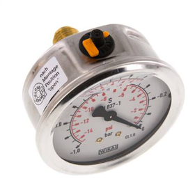 Manometer glycerine rvs kast 63mm met messing achter aansluiting