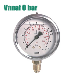 Manometer glycerine gevuld verticaal 0 bar | CrNi/Ms | 63mm